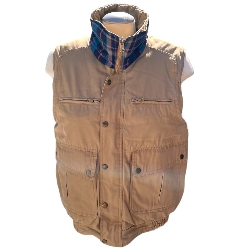 Vintage B.O.G. Trading Co. Reversible Outdoor Vest in Khaki and Plaid